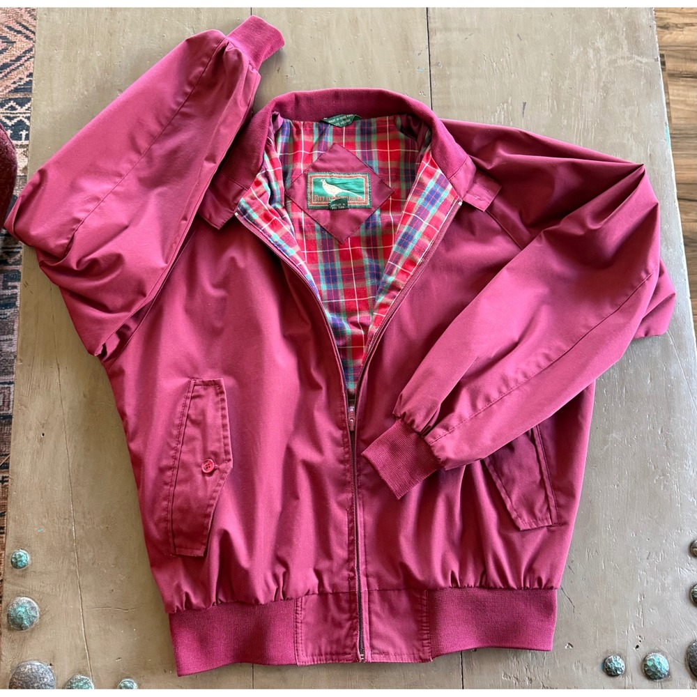 Vintage Field & Stream Burgundy Harrington Jacket Plaid Lined Bomber Mens Medium - Picture 4 of 8